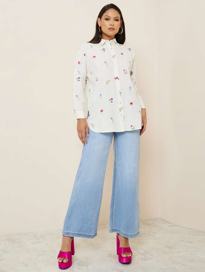 women embroidered collared boxy shirt - 20982874 - Standard Image - 2