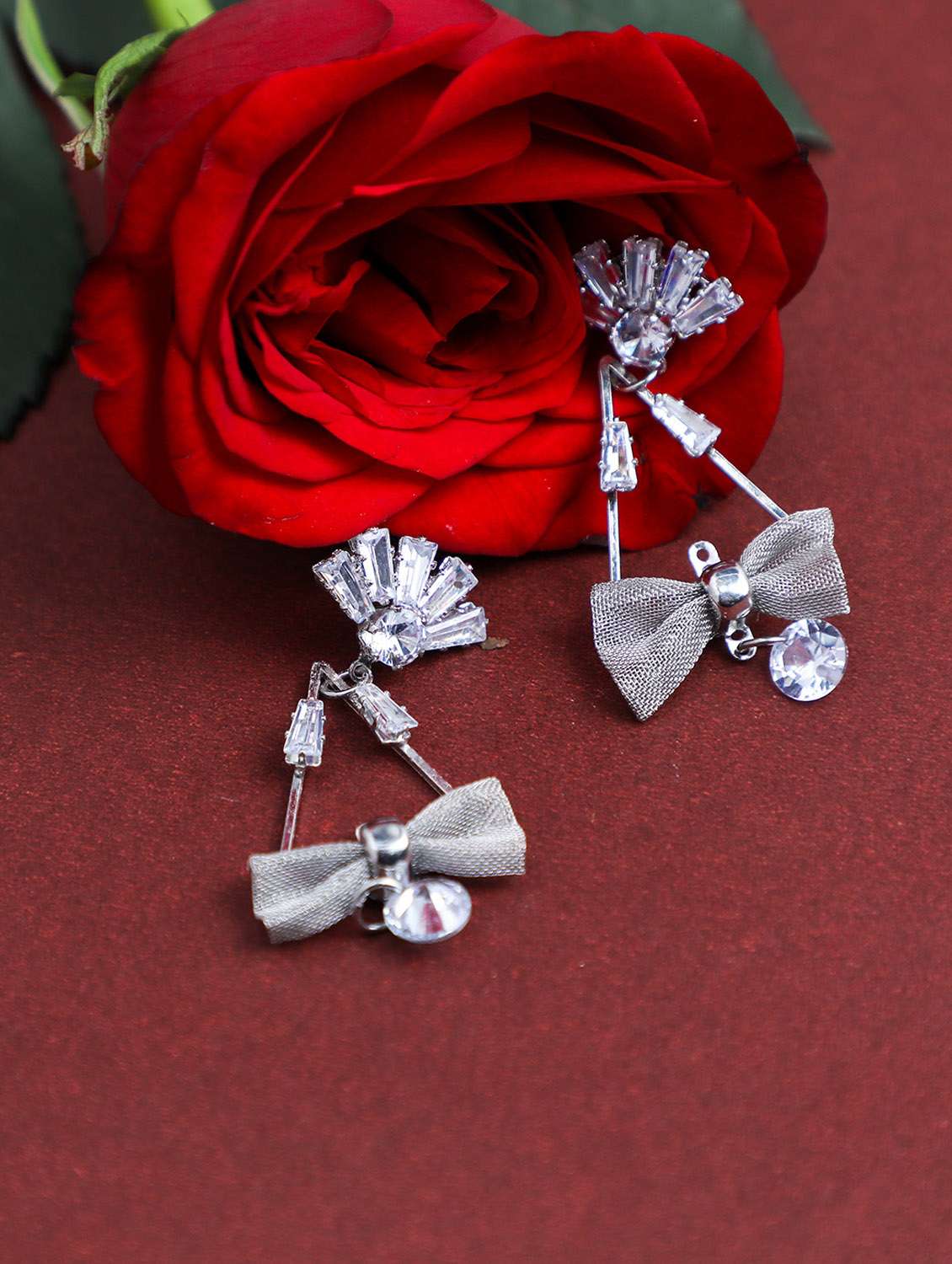 silver plated stone drop earrings