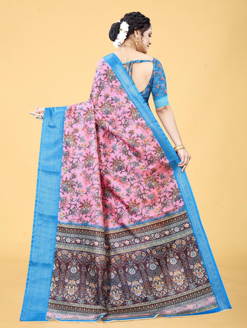 women floral printed bordered saree with blouse - 20983067 - Standard Image - 2