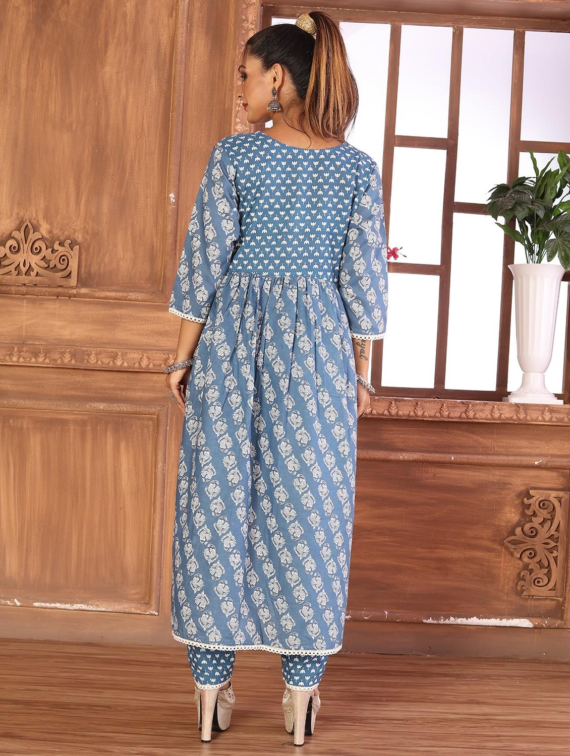 blue cotton kurta pant set - 20983194 - Standard Image - 2