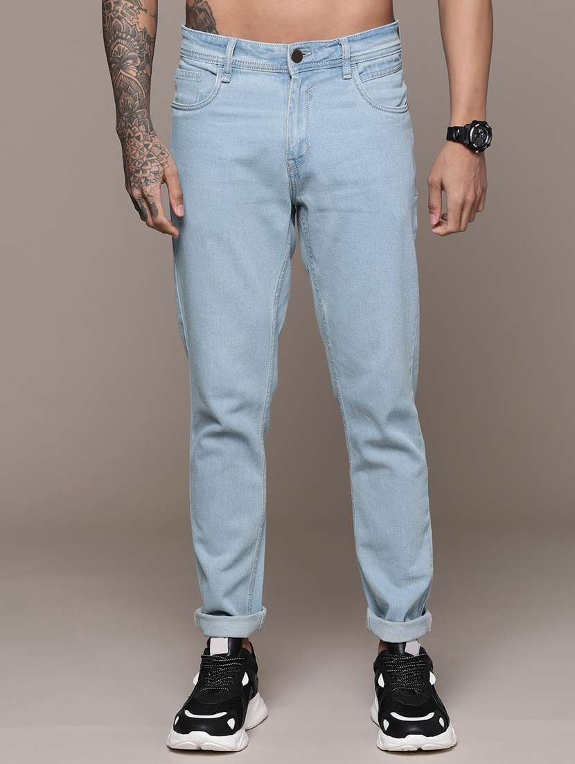 men solid mid rise cotton jeans