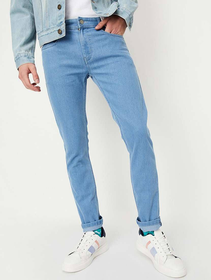 men solid mid rise cotton jeans