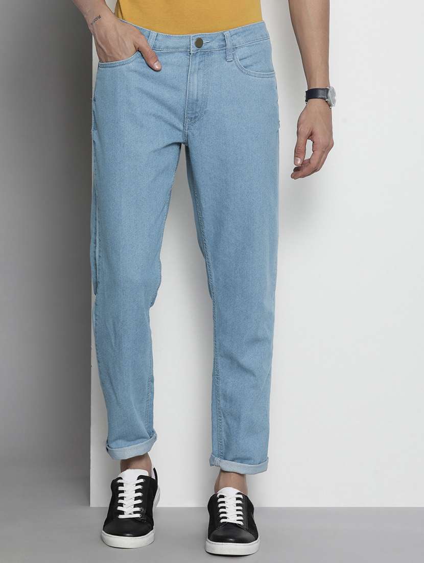 men solid mid rise cotton jeans