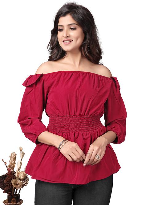 solid maroon detailed peplum top - 20983666 -  Standard Image - 0
