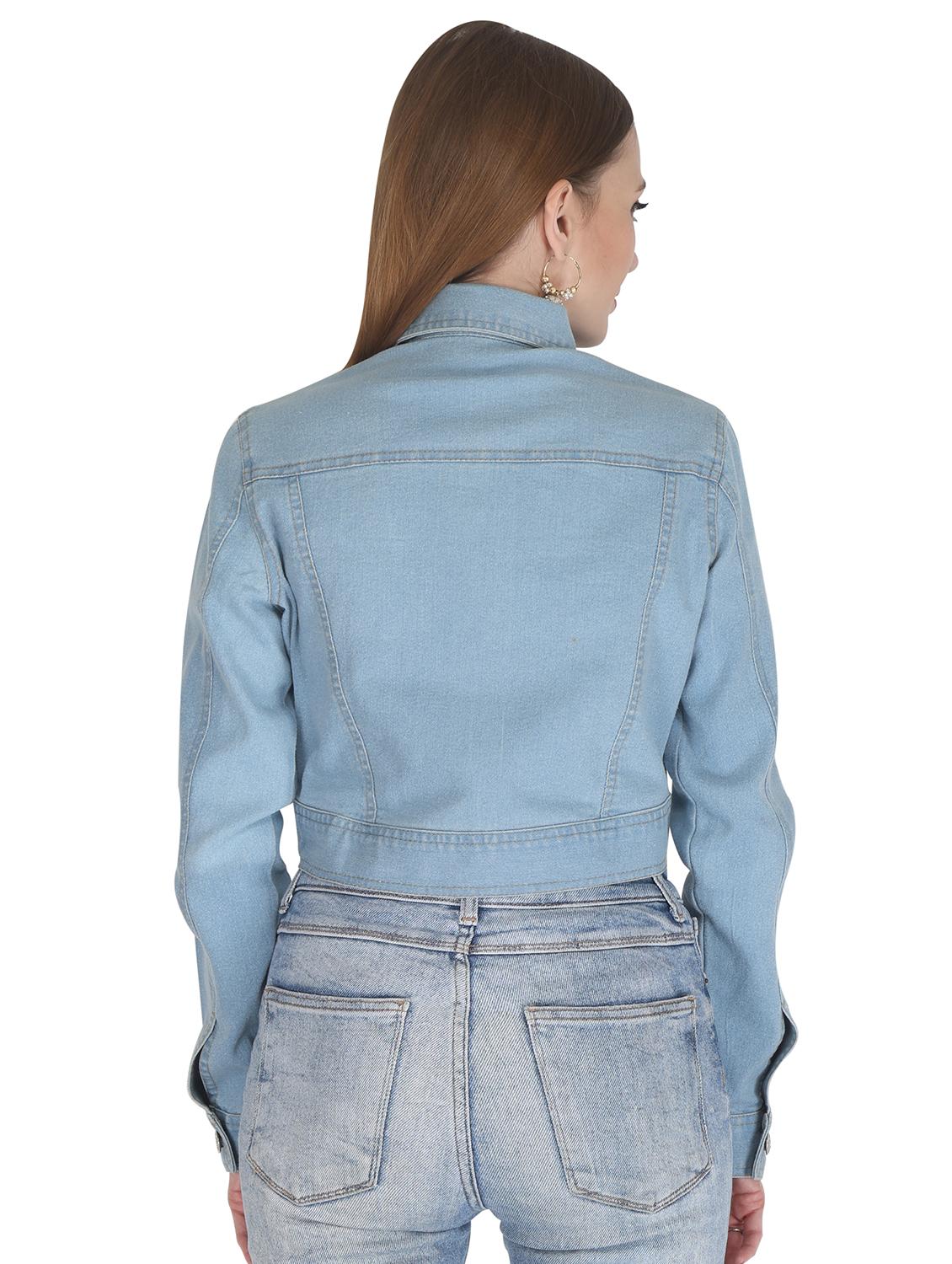 women light blue solid denim jacket - 20983675 - Standard Image - 2