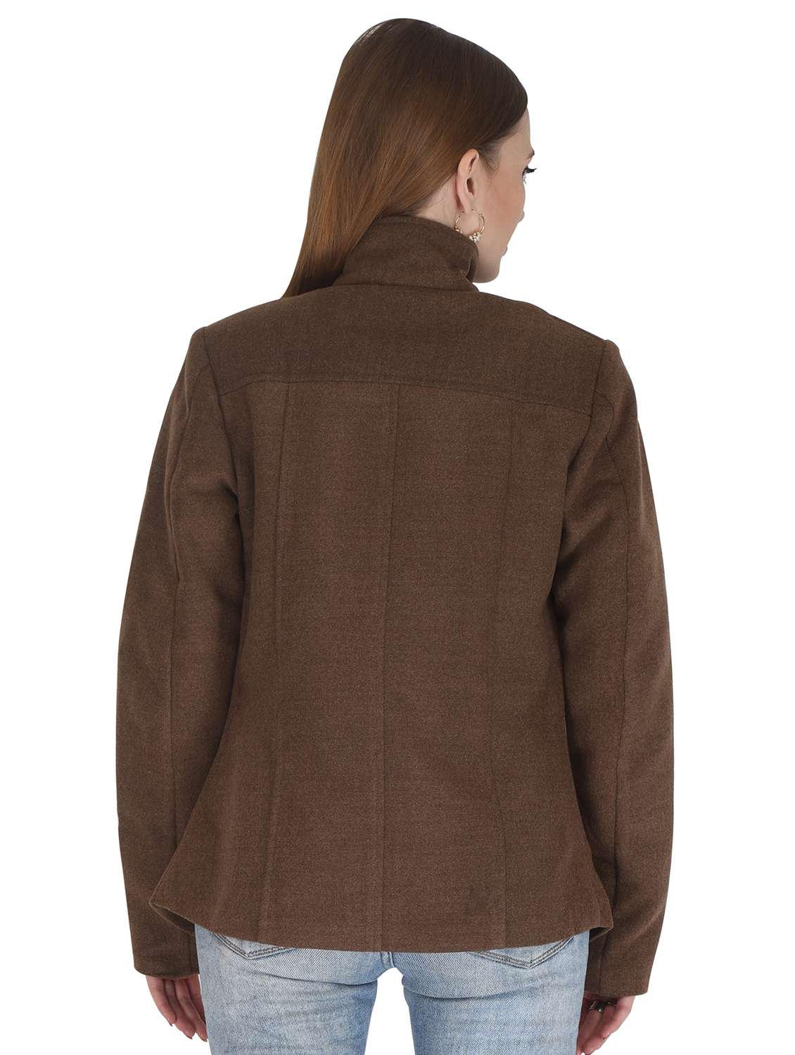 solid brown detailed regular woollen coat - 20983676 - Standard Image - 2