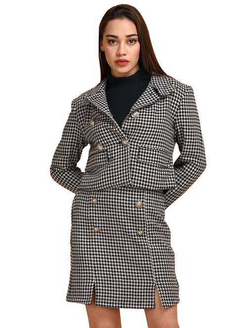 black printed detailed casual woollen coat - 20983677 -  Standard Image - 0