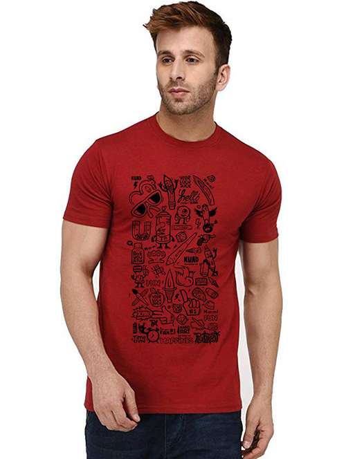 men round neck front print t-shirt - 20992301 - Standard Image - 0