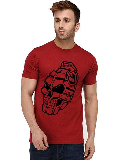 red front printed casual t-shirt