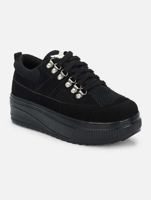 black mesh laceup sneakers