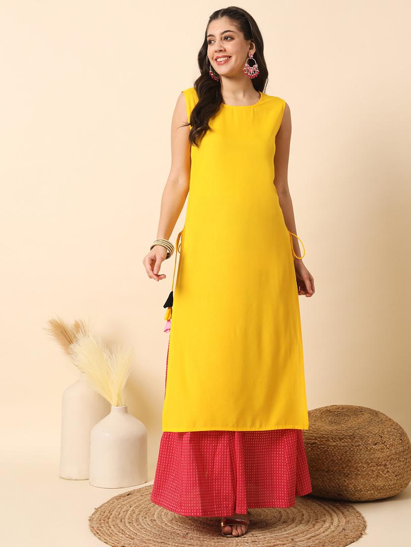 women solid sleveless straight kurta - 20996154 - Zoom Image - 0