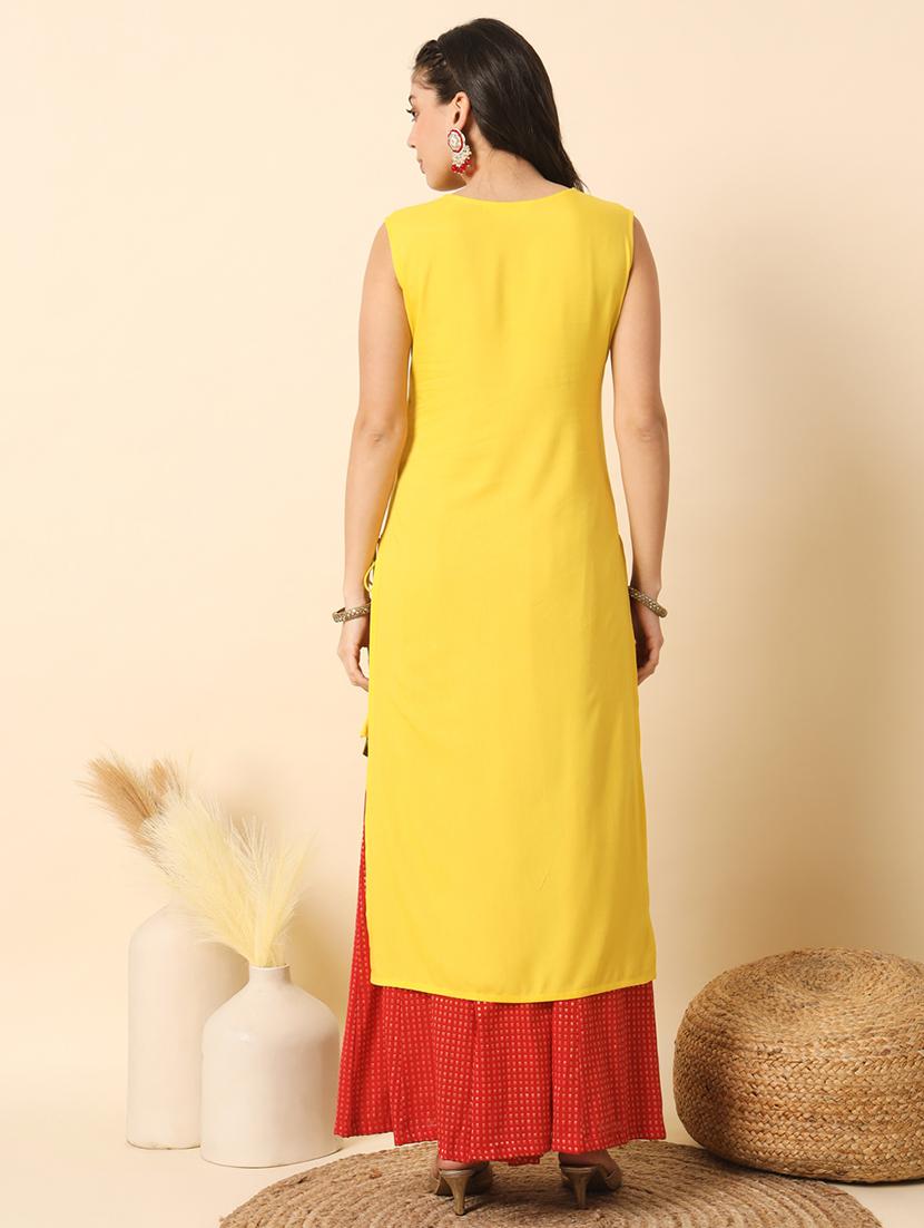 women solid sleveless straight kurta - 20996158 - Standard Image - 2