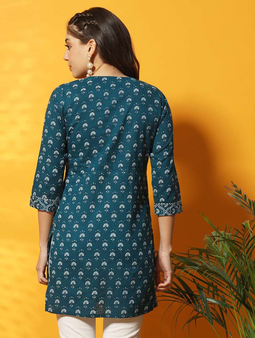 women teal floral printed flared tunic - 20996199 - Standard Image - 2