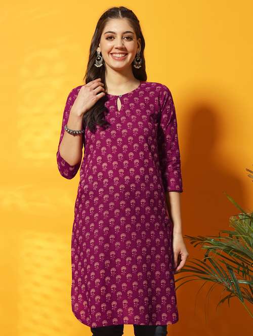 women burgundy printed regular tunic - 20996206 - Standard Image - 0