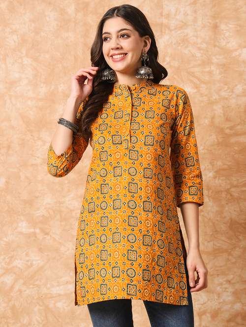 women mustard printed regular tunic - 20996208 -  Standard Image - 0