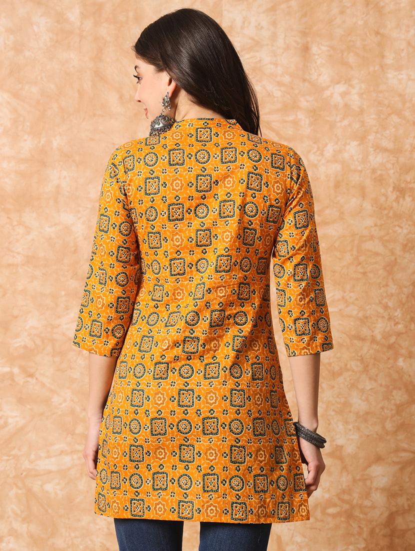 women mustard printed regular tunic - 20996208 - Standard Image - 2