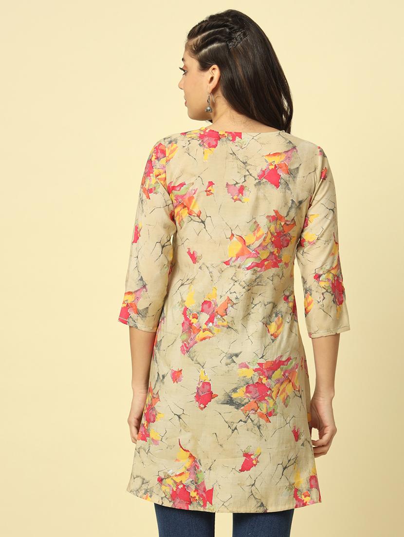 women beige abstract printed regular tunic - 20996210 - Standard Image - 2