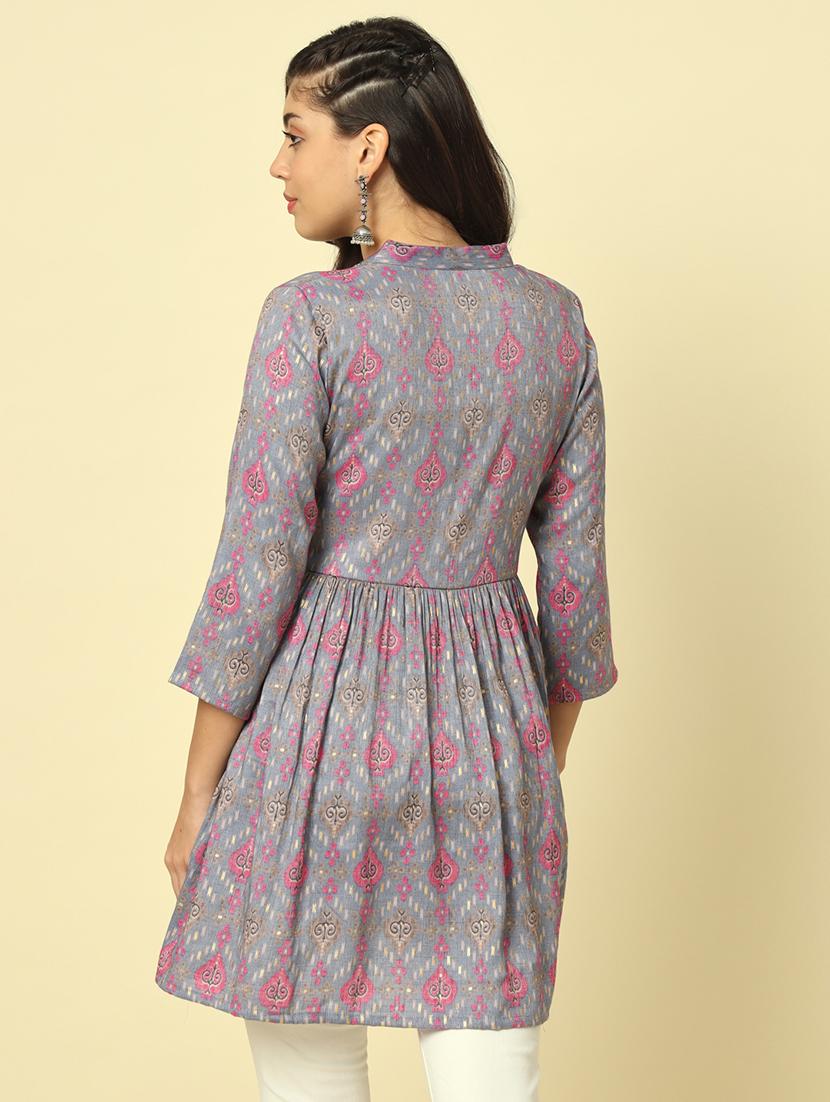 women grey printed flared tunic - 20996211 - Standard Image - 2