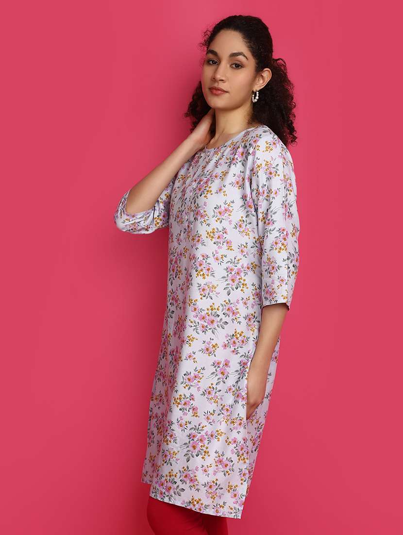 women white round neck straight kurti - 20998242 -  Standard Image - 2