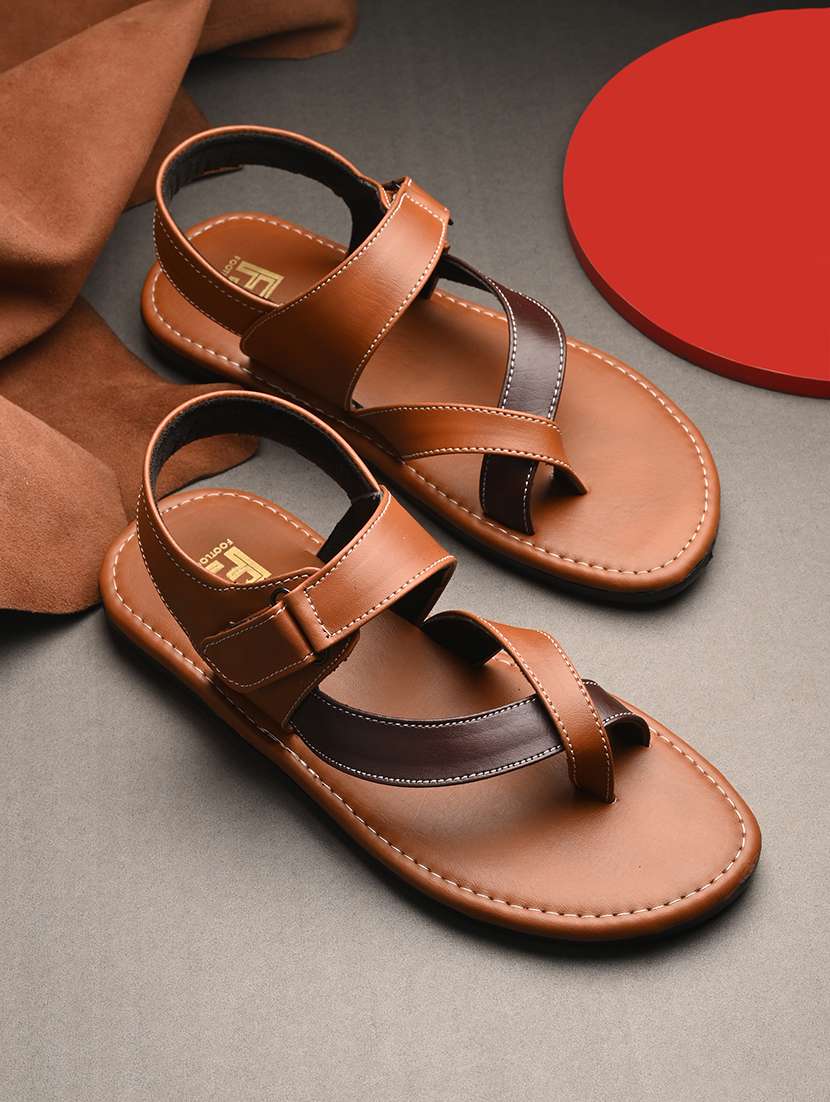 tan synthetic slip on sandals