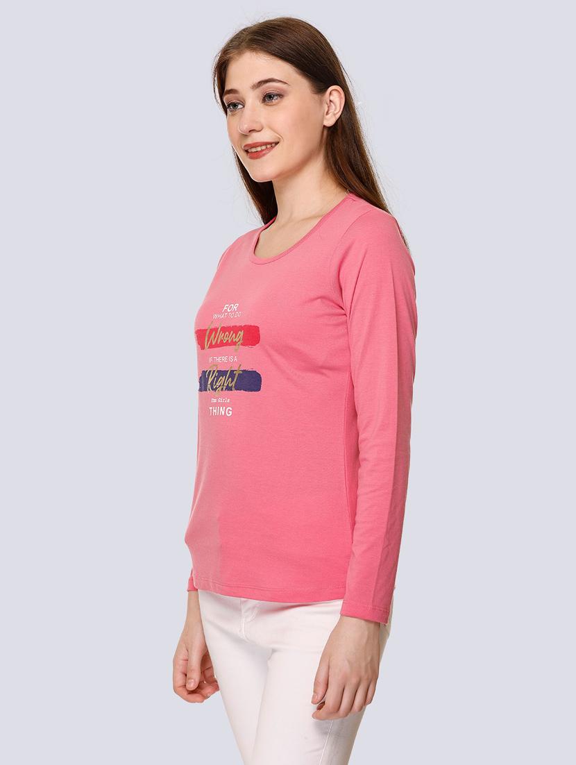 pink cotton blend chest print t-shirt - 20998331 - Standard Image - 2