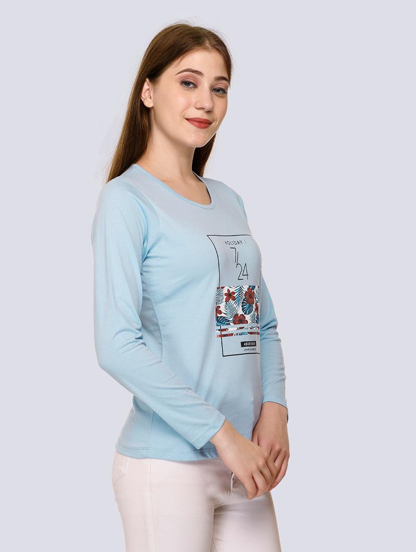 light blue cotton blend chest print t-shirt - 20998338 - Standard Image - 2
