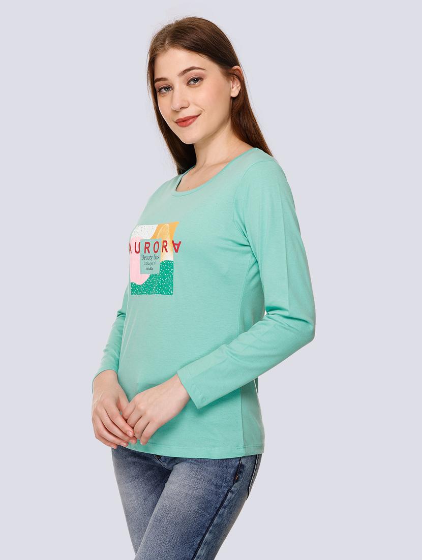 light green cotton blend chest print t-shirt - 20998339 - Standard Image - 2