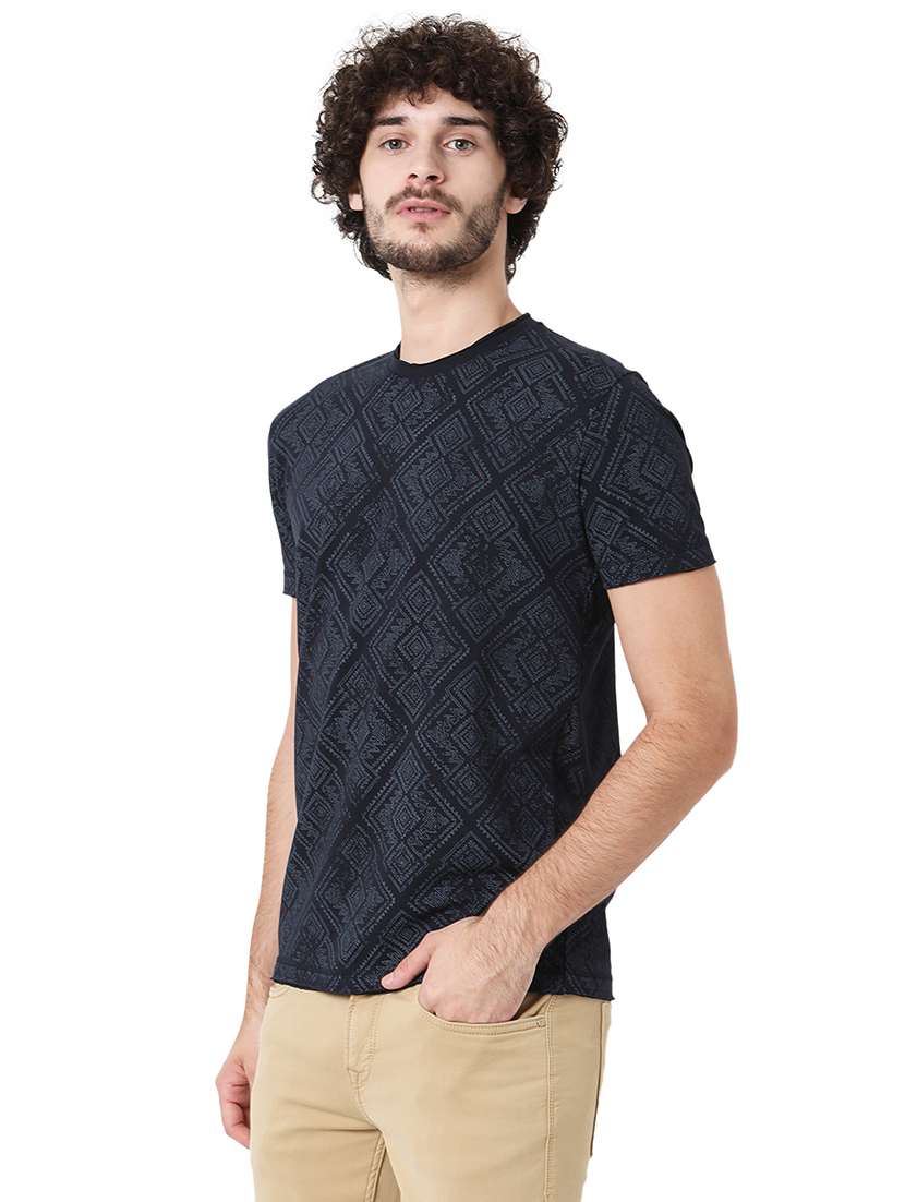 navy blue cotton all over print tshirt - 20998438 - Standard Image - 2