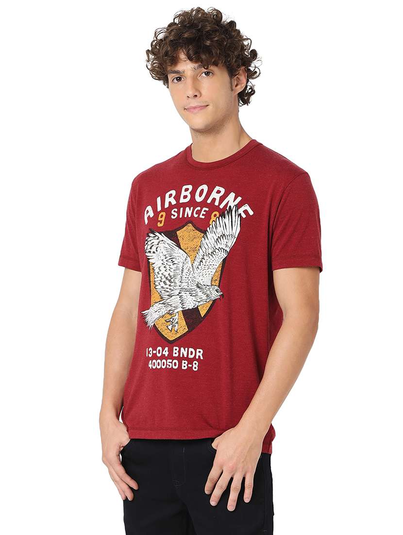 maroon cotton front print t-shirt - 20998442 - Standard Image - 2