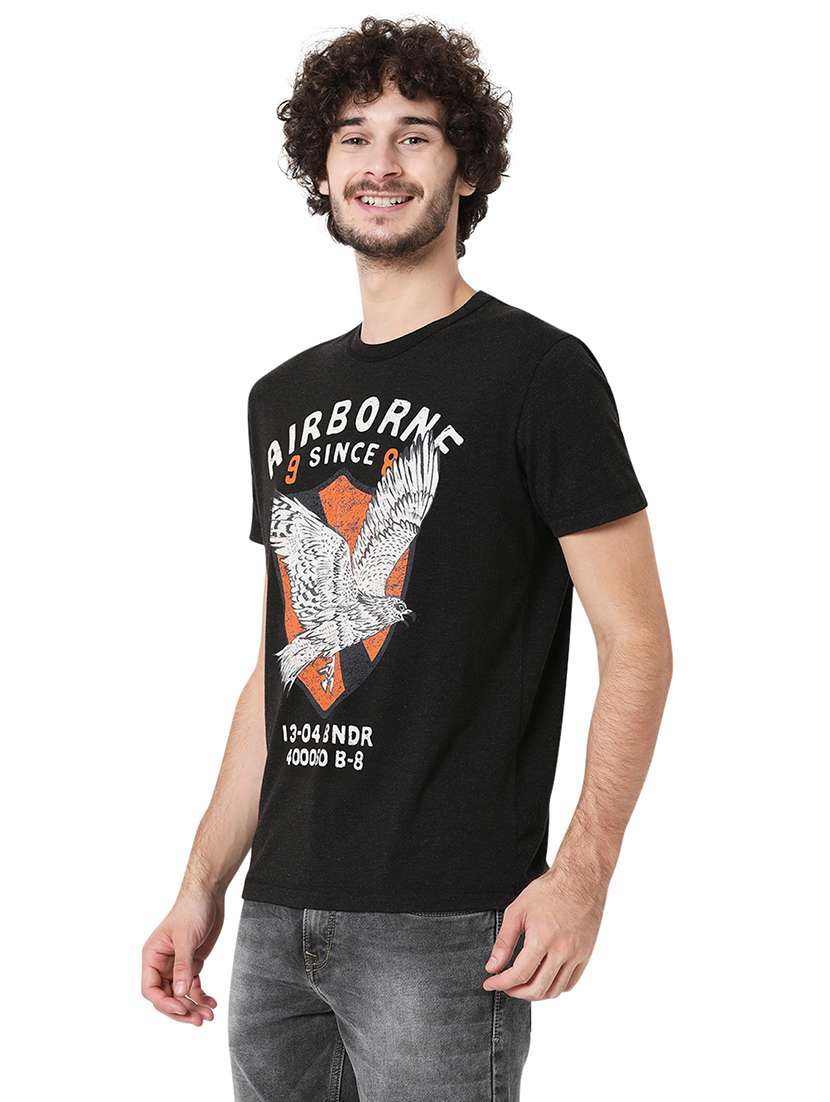 charcoal melange cotton front print t-shirt - 20998443 - Standard Image - 2