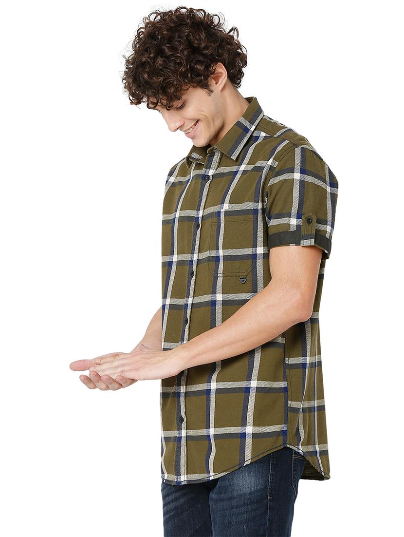 olive cotton casual shirt - 20998483 - Standard Image - 2