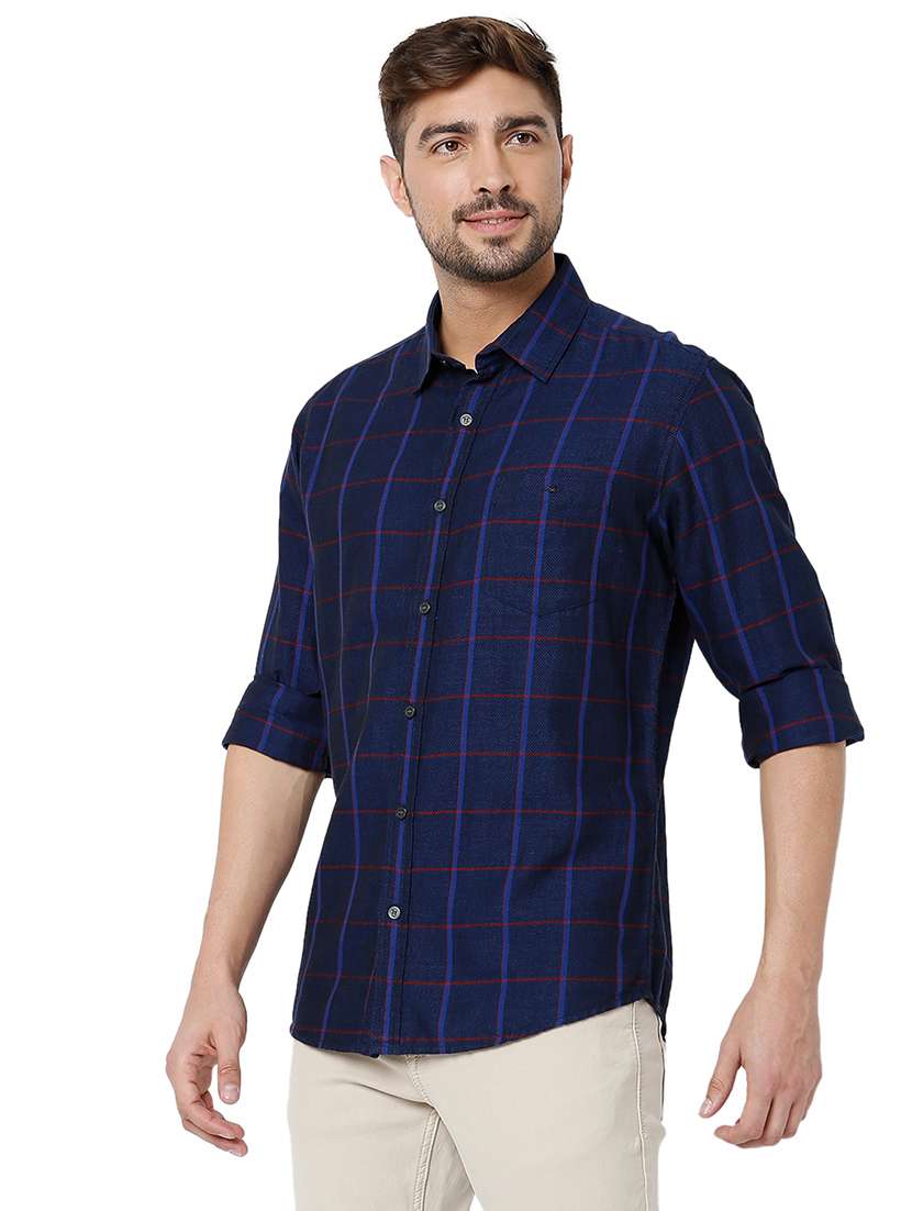 navy blue cotton casual shirt - 20998484 - Standard Image - 2