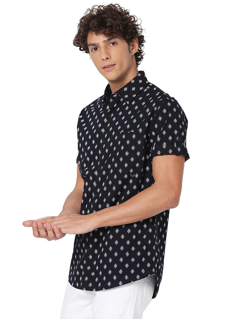 navy blue cotton casual shirt - 20998570 - Standard Image - 2