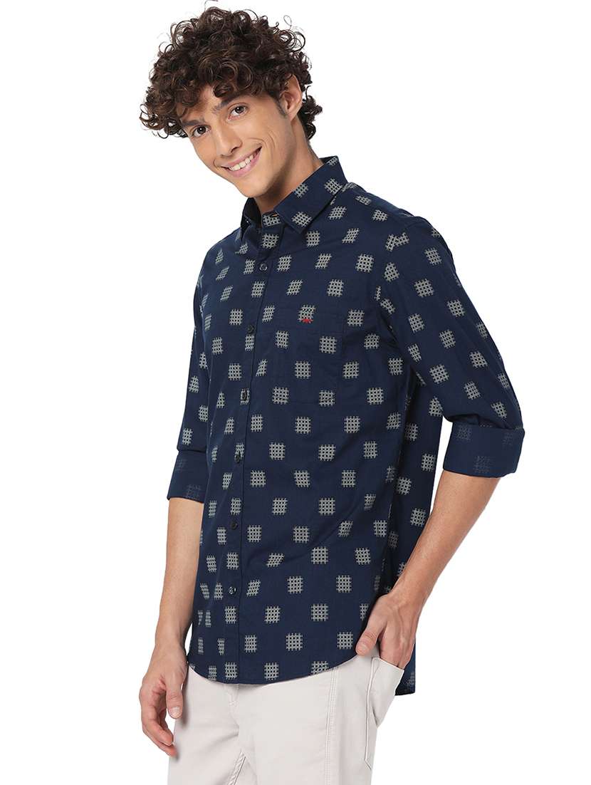 navy blue cotton casual shirt - 20998576 - Standard Image - 2