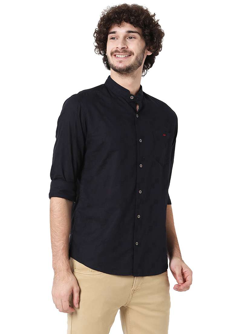 men mandarin neck long sleeve casual shirt - 20998649 - Standard Image - 2
