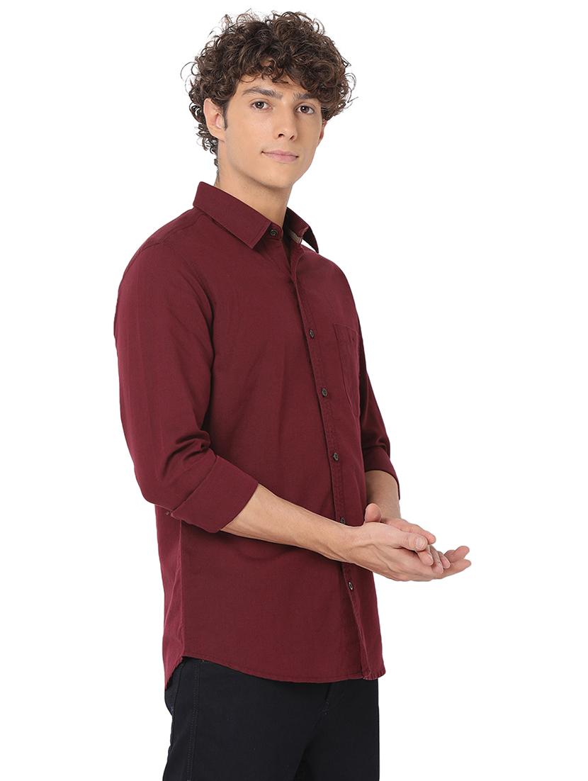 burgundy cotton casual shirt - 20998651 - Standard Image - 2
