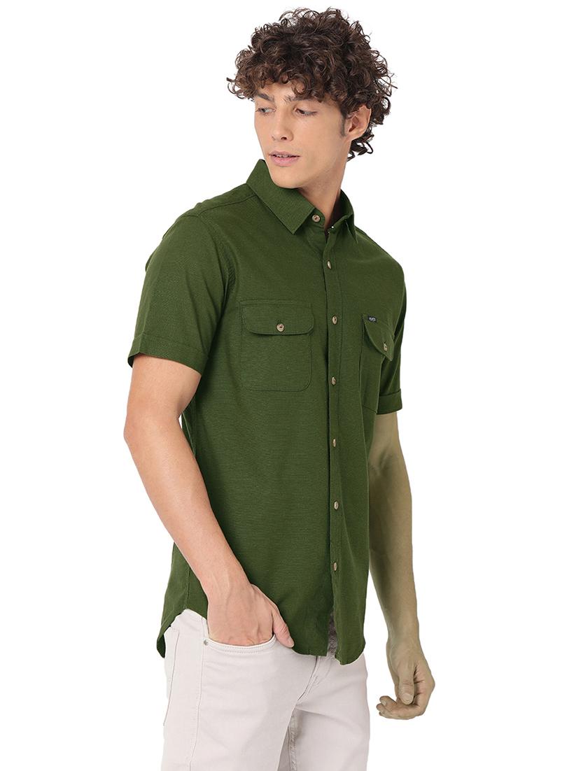 olive cotton casual shirt - 20998668 - Standard Image - 2