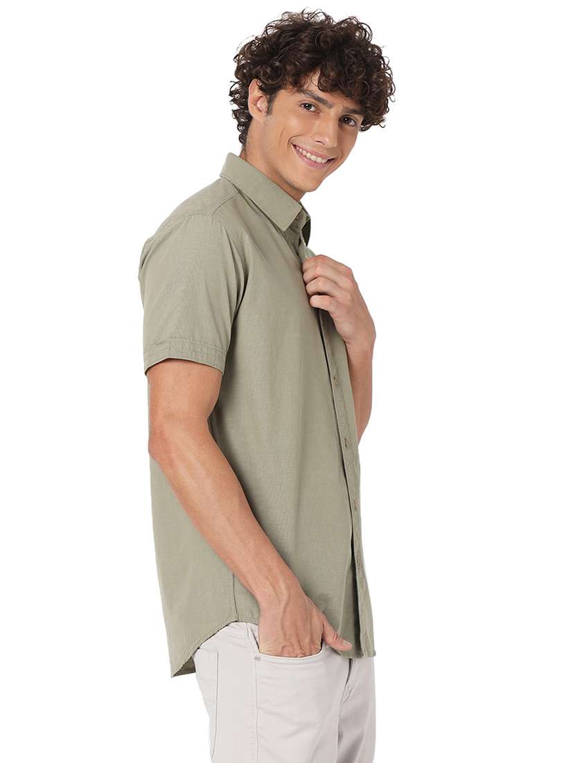 olive cotton casual shirt - 20998704 - Standard Image - 2