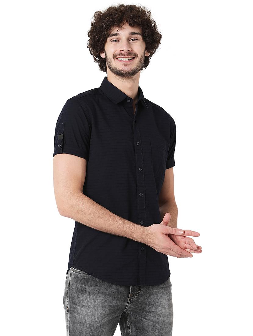 navy blue cotton casual shirt - 20998707 - Standard Image - 2