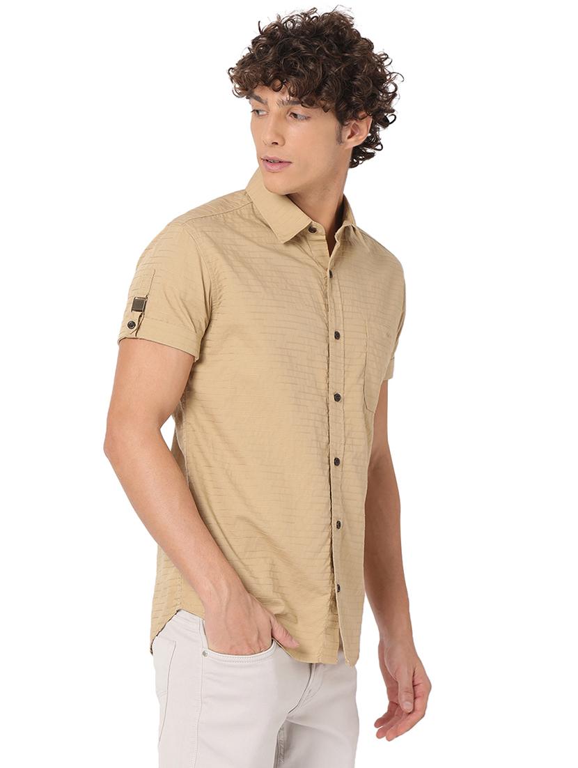khaki cotton casual shirt - 20998708 - Standard Image - 2