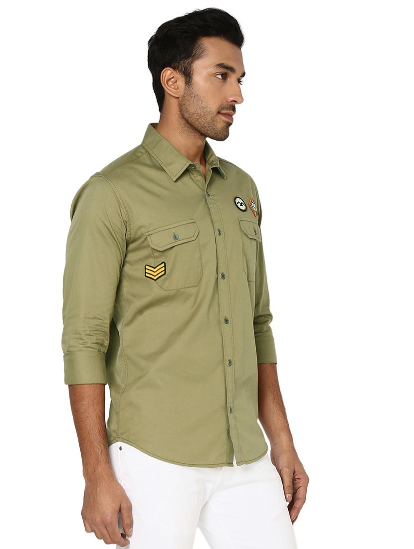 men khaki badged shirt - 20998709 - Standard Image - 2