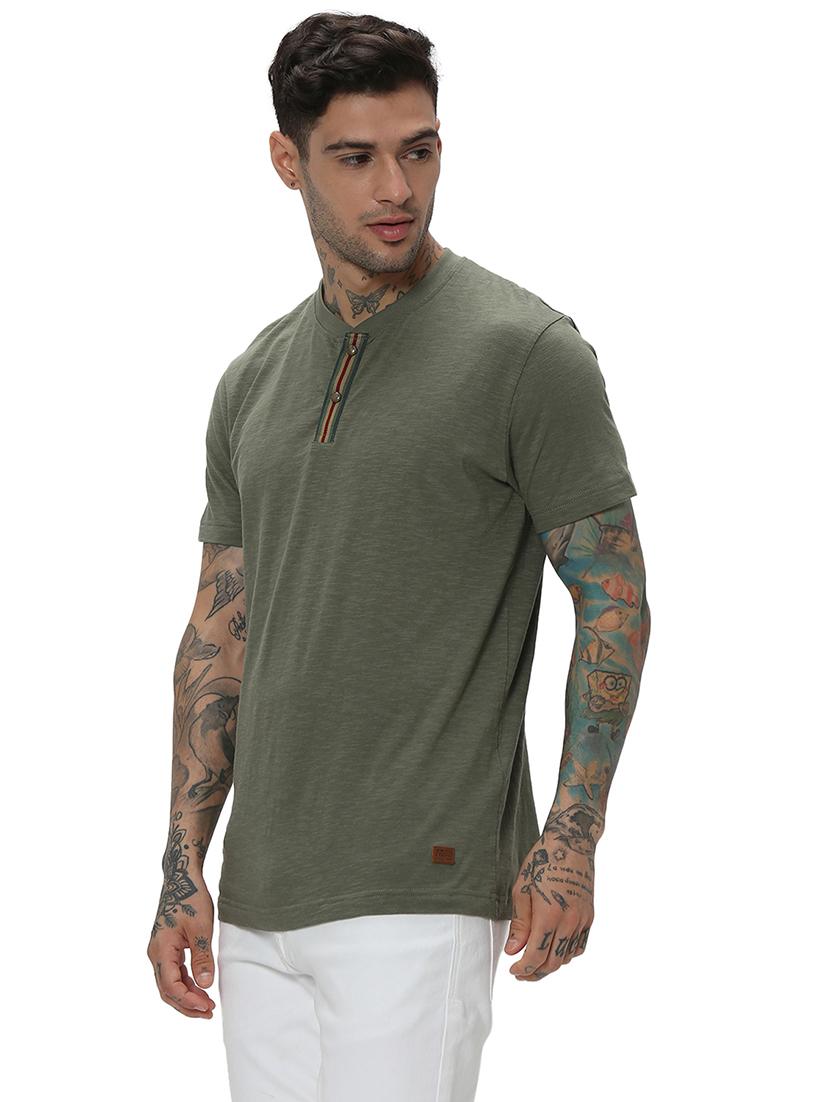olive cotton plain tshirt - 20998740 - Standard Image - 2
