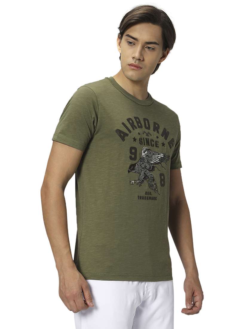 olive cotton front print t-shirt - 20998791 - Standard Image - 2