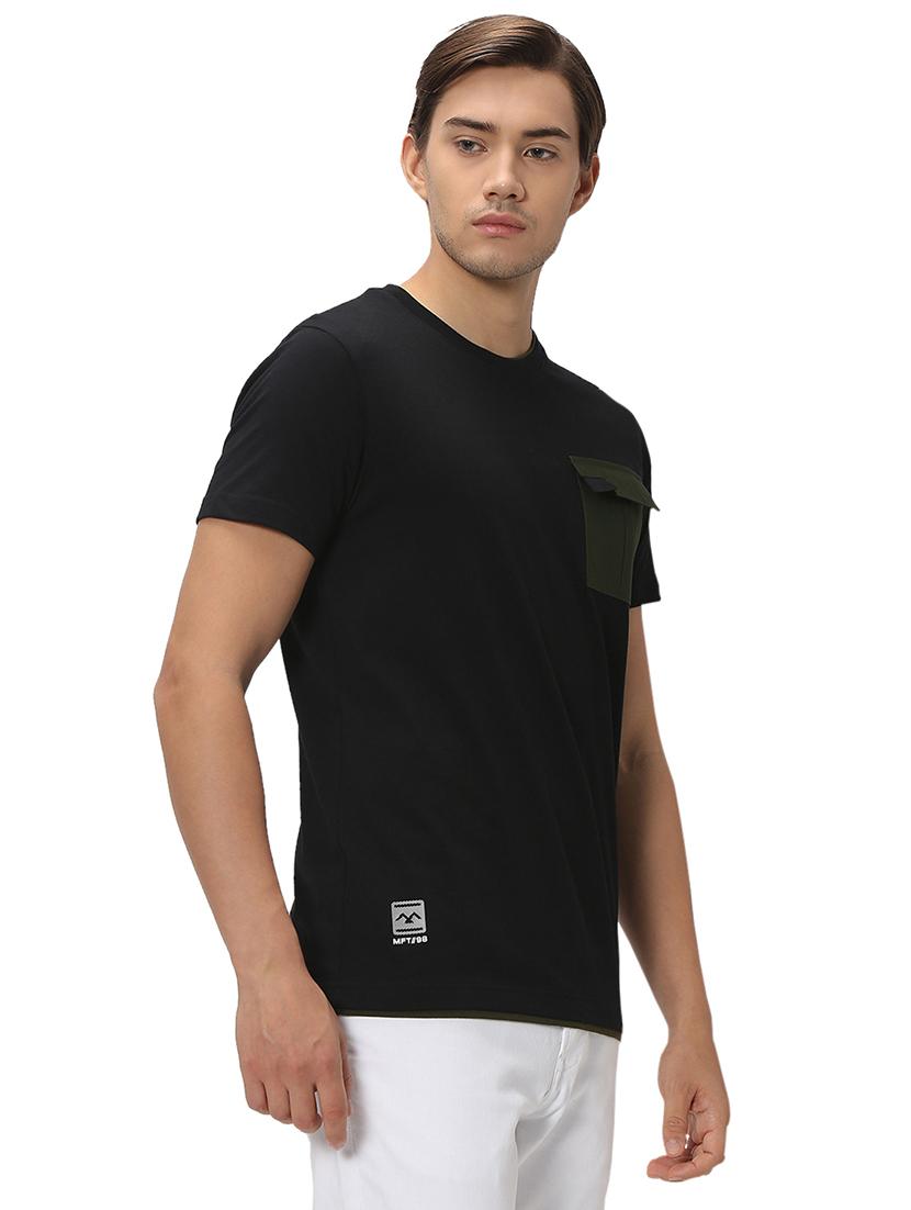 black cotton color block t-shirt - 20998794 - Standard Image - 2