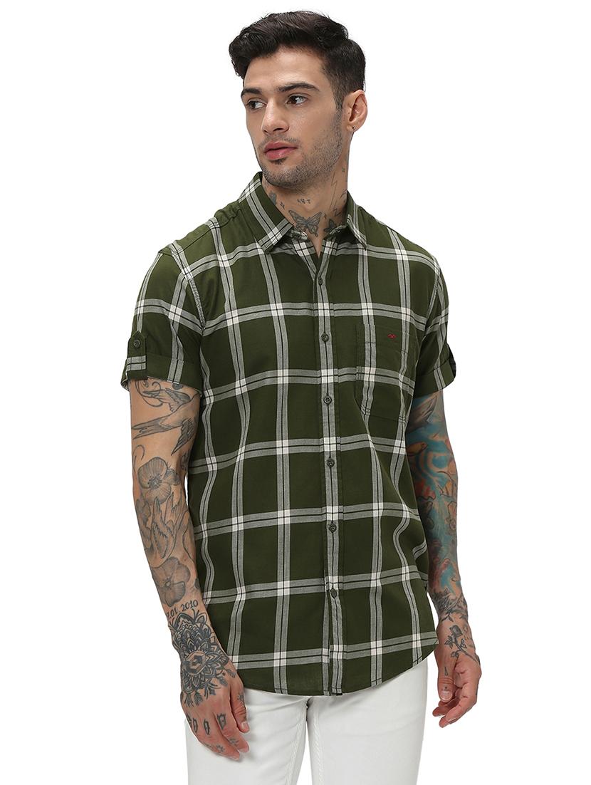 olive cotton casual shirt - 20998873 - Standard Image - 2