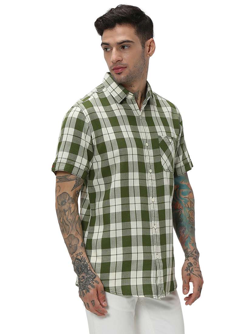 olive cotton casual shirt - 20998876 - Standard Image - 2