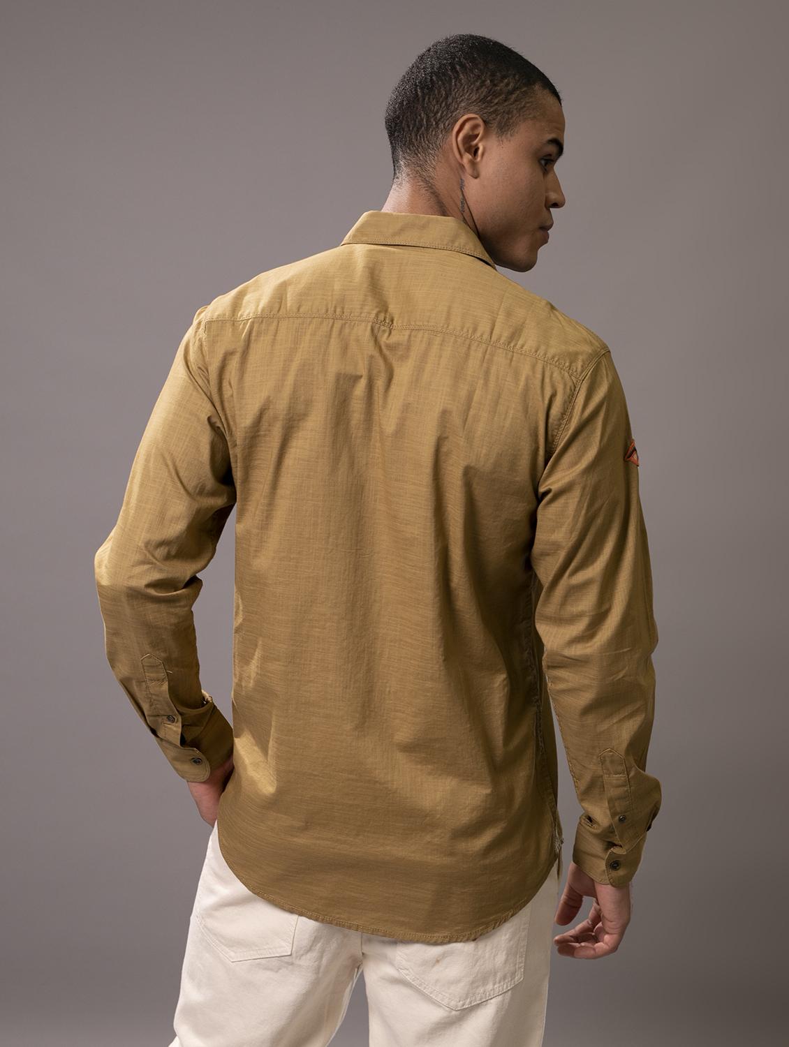 khaki cotton casual shirt - 20998884 - Standard Image - 2