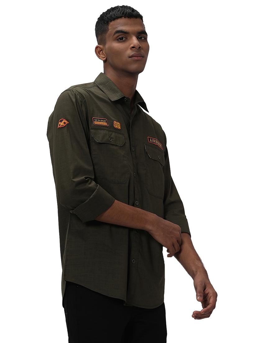 olive cotton casual shirt - 20998885 - Standard Image - 2