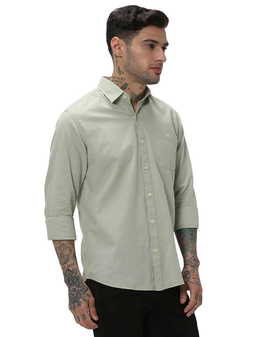 olive cotton casual shirt - 20998893 - Standard Image - 2