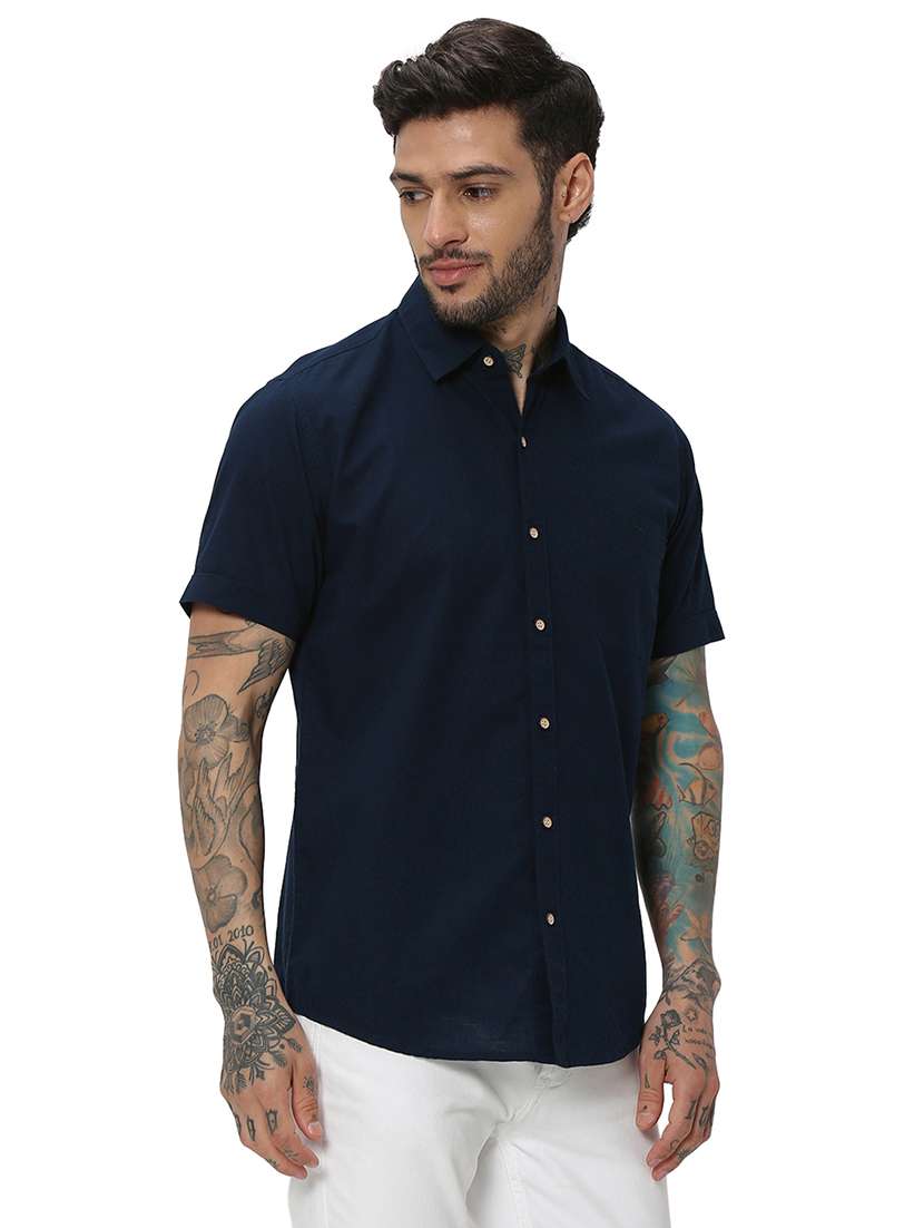 navy blue cotton casual shirt - 20998915 - Standard Image - 2